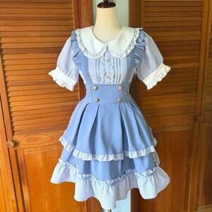 Liz Lisa J-Fashion Jirai Gyaru Dollcore Himekaji Blue Gingham Apron JSK Dress S